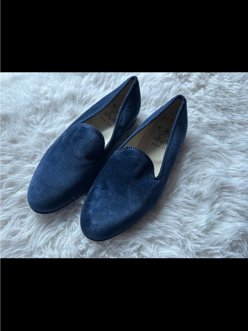 Bow-Tie Navy Blue slippers Velvet Slip-On Loafers Opera shoes